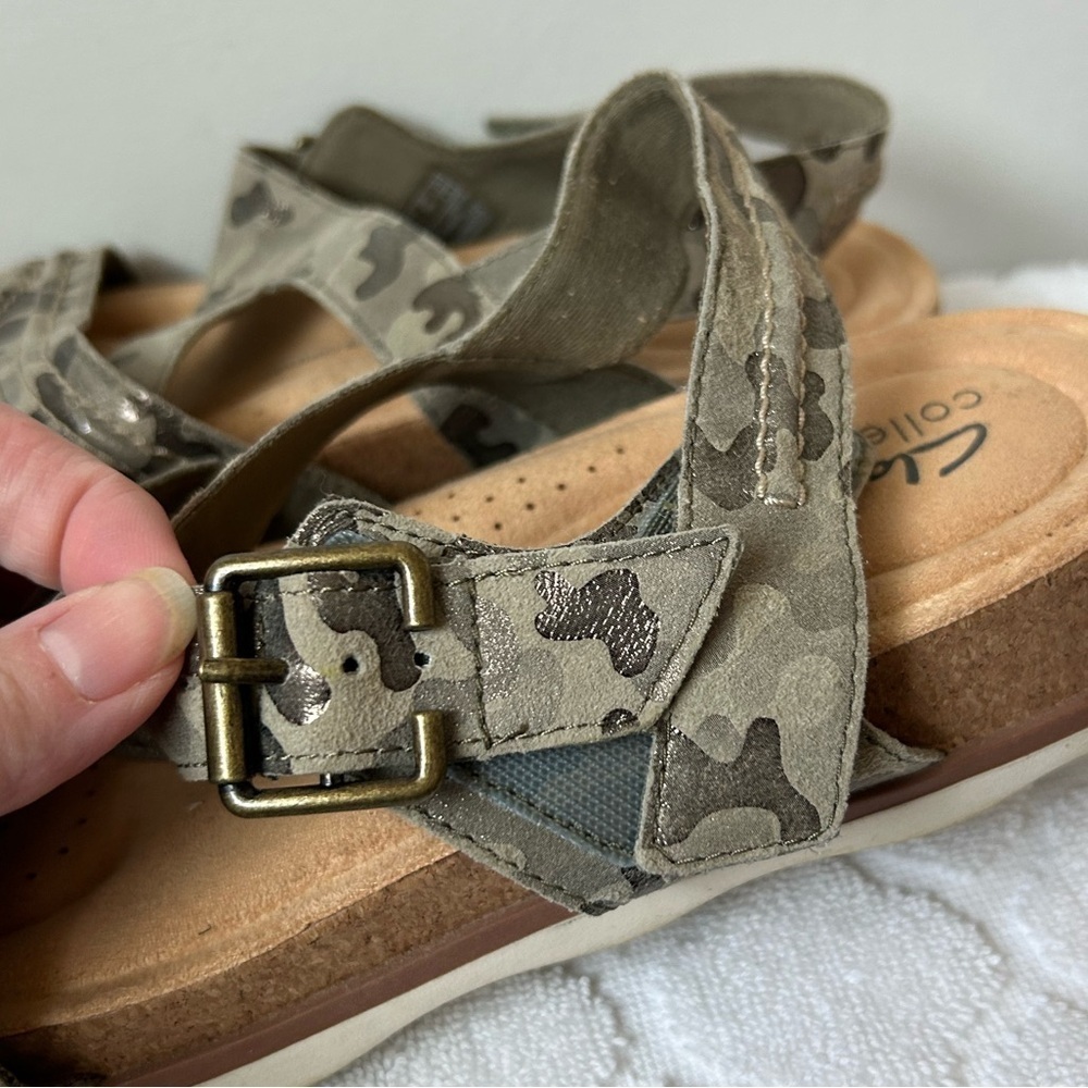 Clarks Sandals Womens Size 9 Brynn Step Gray Camo Shimmery Slingback Strappy - Picture 4 of 8